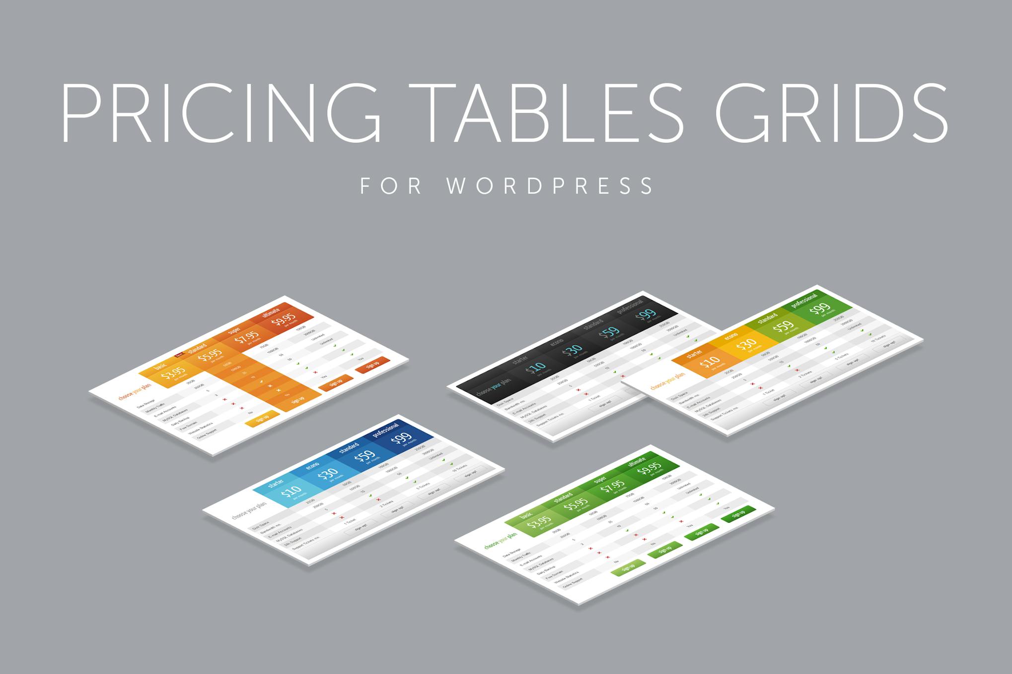 Сетки таблиц цен CSS3 Grids — для WordPress