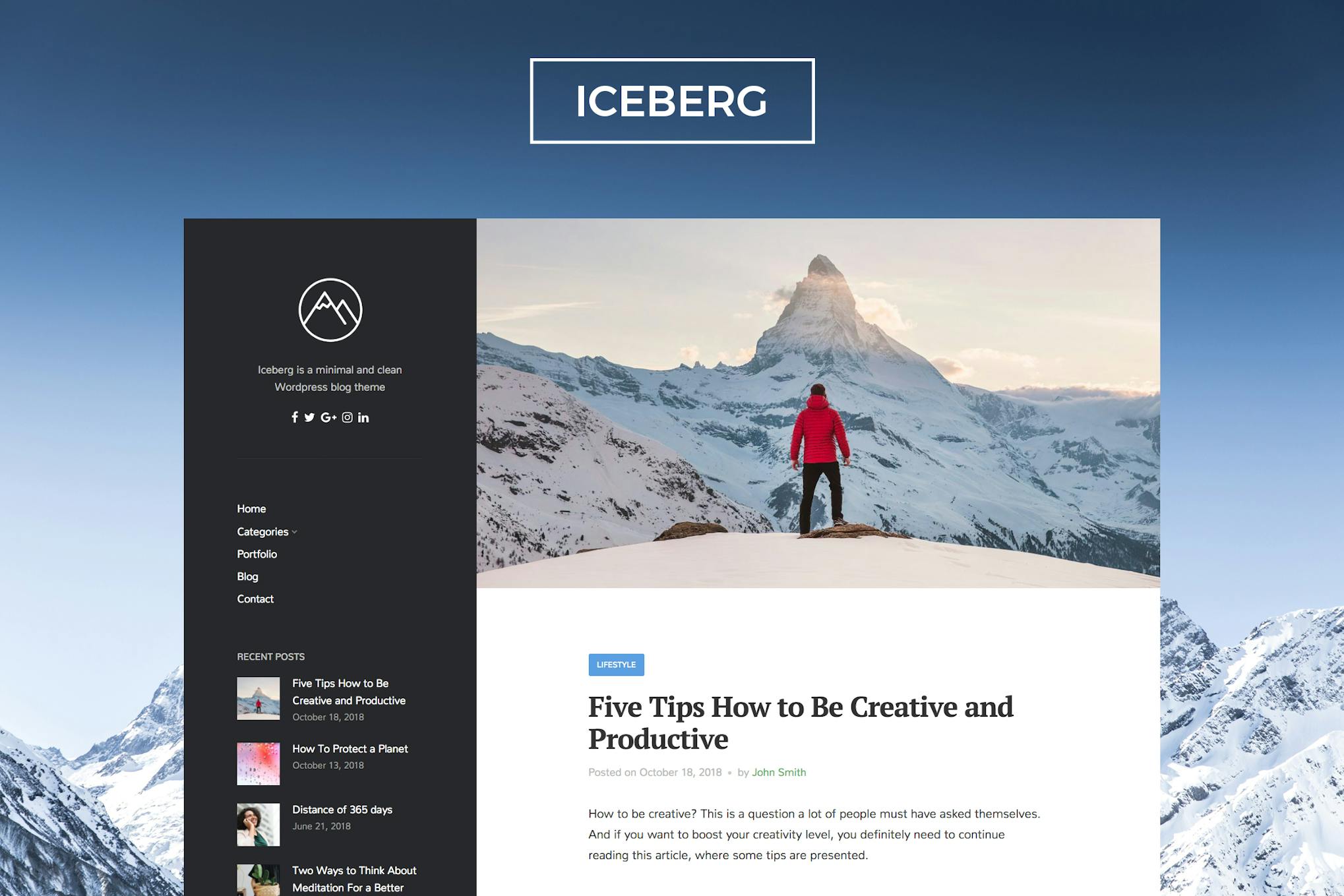 Iceberg — современная тема для блога на WordPress