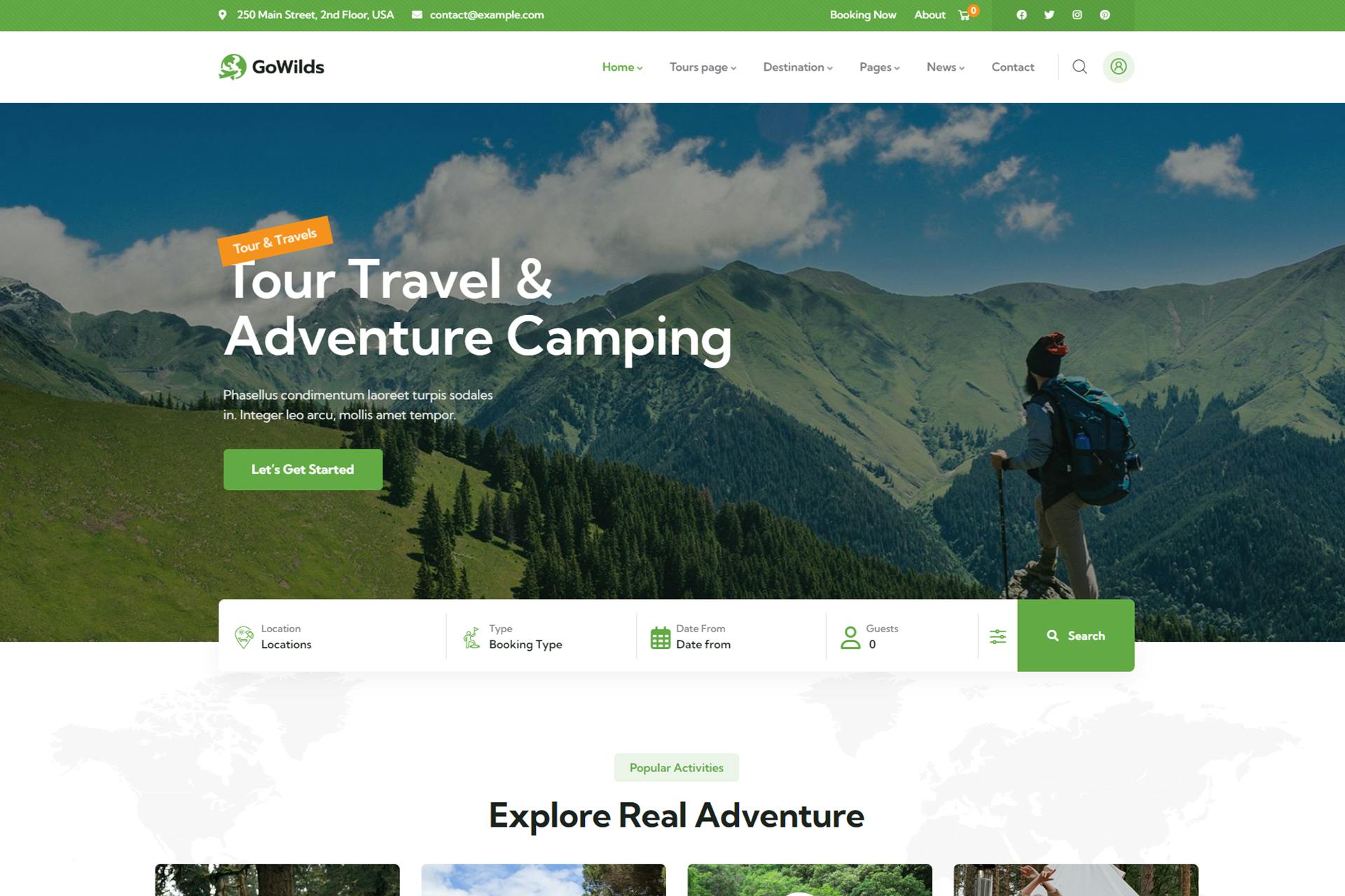 Gowilds — тема WordPress для путешествий и бронирования туров