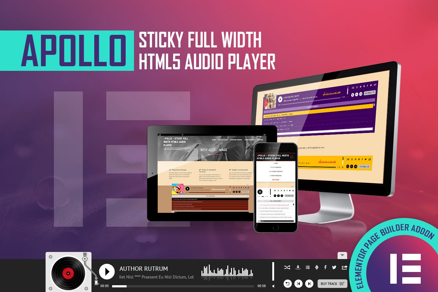 Apollo — аудиоплеер HTML5 — виджет для Elementor