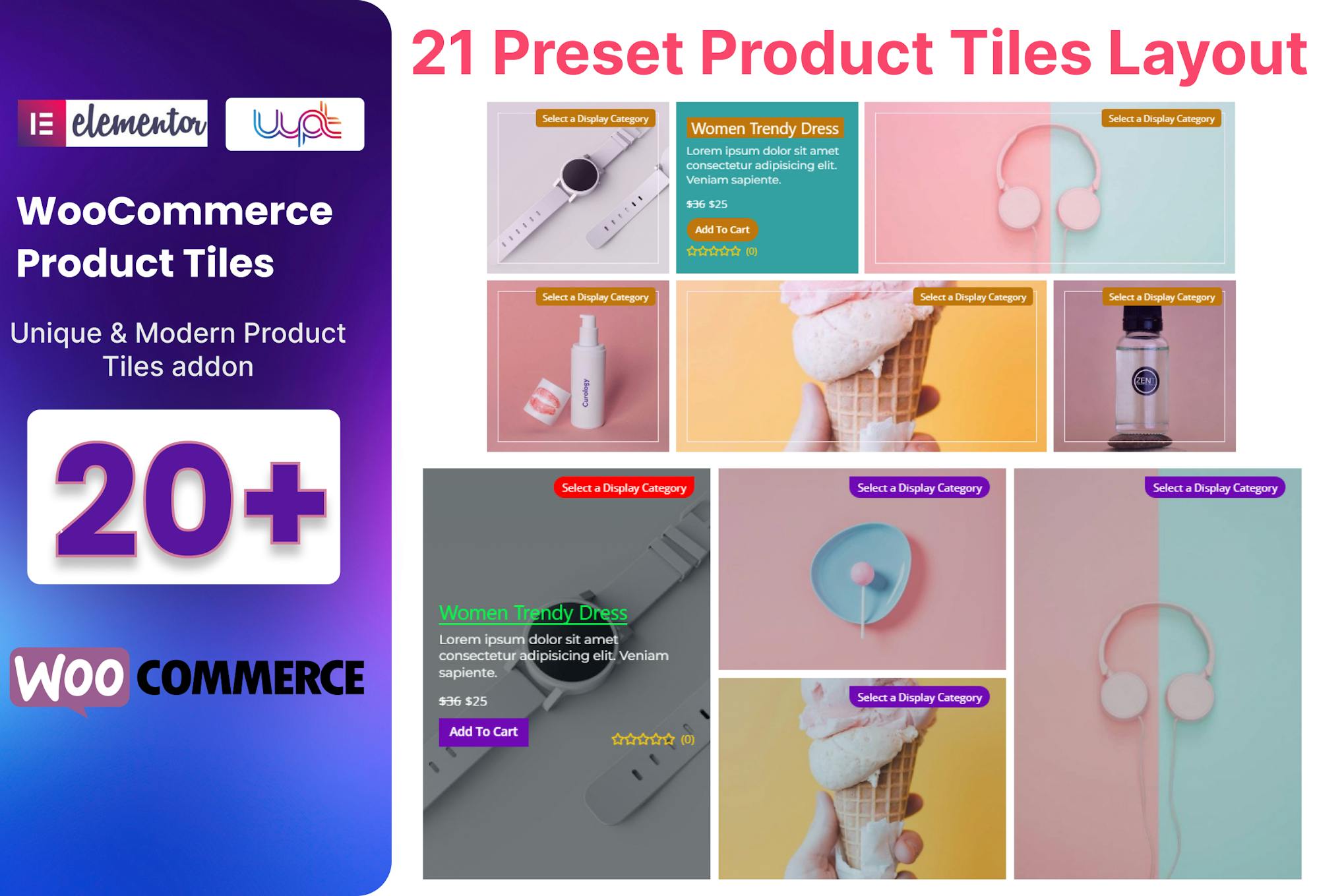 Аддон «Плитки продуктов WooCommerce» для Elementor