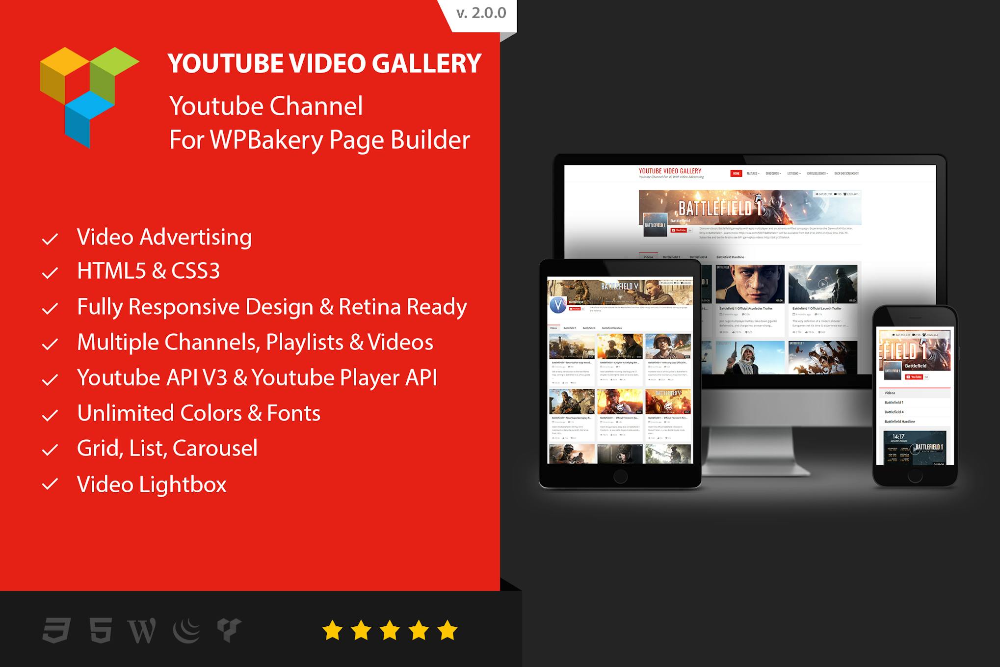 Галерея Youtube — аддон для конструктора страниц WPBakery